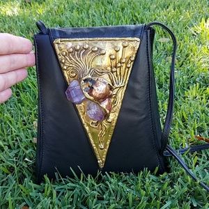 Black leather bag with amethyst stone/metal detail